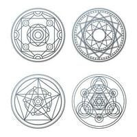 Set of 4 gray alchemy circles. Magic geometric circles vector