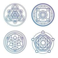 Set of 4 purple alchemy circles. Magic geometric circles vector
