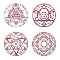 Set of 4 red magic circles. Magic geometric circles vector