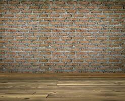 Room with brick wall and wooden floor photo