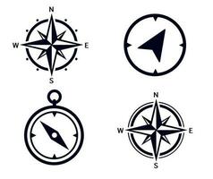 Four images of wind rose, compass and direction of travel vector