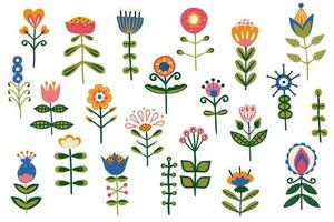 Set with ethnic flowers on a white background. Clip art or sticker set vector