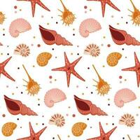 Seamless pattern of seashells, starfish, pebbles. Wrapping paper, background, backdrop vector