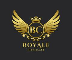 Golden Letter BC template logo Luxury gold letter with crown. Monogram alphabet . Beautiful royal initials letter. vector