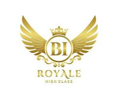 Golden Letter BI template logo Luxury gold letter with crown. Monogram alphabet . Beautiful royal initials letter. vector