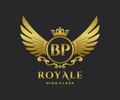 Golden Letter BP template logo Luxury gold letter with crown. Monogram alphabet . Beautiful royal initials letter. vector