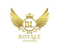 Golden Letter BL template logo Luxury gold letter with crown. Monogram alphabet . Beautiful royal initials letter. vector