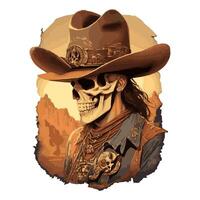 Western hand drawn Vintage rodeo themed graphic cowboy hat and cattle skull illustration  wild west. photo