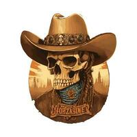 Western hand drawn Vintage rodeo themed graphic cowboy hat and cattle skull illustration  wild west. photo