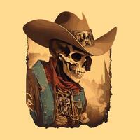 Western hand drawn Vintage rodeo themed graphic cowboy hat and cattle skull illustration  wild west. photo