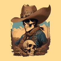 Western hand drawn Vintage rodeo themed graphic cowboy hat and cattle skull illustration  wild west. photo