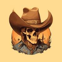 Western hand drawn Vintage rodeo themed graphic cowboy hat and cattle skull illustration  wild west. photo