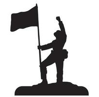 independencia día julio silueta un soldado levantamiento bandera de victoria vector