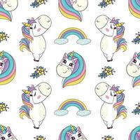 Seamless pattern of funny kawaii unicorns dancing in anime style vector