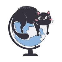 simple funny cat lies on top of the globe vector