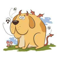 Funny cartoon big dog in a halloween devil costume. Scary funny character for halloween. Vector illustration of pets