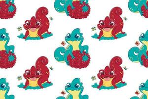 Seamless pattern with cartoon funny lizards. Vector illustration of chameleons