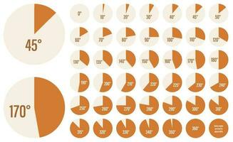 Set of angle measurement charts for a circle, pie diagrams infographic collection in brown color vector