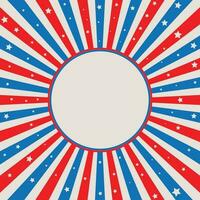 American usa flag in red and blue sunburst background with stars and colored circle vector