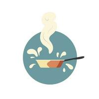 caliente fritura pan con gotas y vapor, dibujos animados icono, vector ilustración aislado en blanco fondo, clásico batería de cocina, cocina utensilio para Cocinando