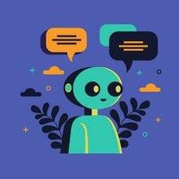 Chatbot robot providing online assistance. Chat GPT conversation with a person. Use of AI in customer service and support or messaging. Vector