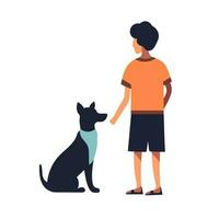 Boy and dog. Cartoon character with his pet dog. Vector on white. Modern style