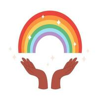 Hands with LGBTQ rainbow. Love is love, Pride month, LGBTQ community vector
