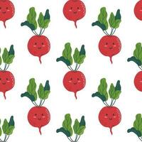 Seamless pattern with kawaii  beetroot. Easter theme kids background. Vegetable, healthy vegan food concept. Flat style vector illustration.