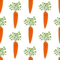 Seamless pattern with kawaii carrot. Easter theme kids background. Vegetable, healthy vegan food concept. Flat style vector illustration.