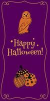 Happy Halloween. Vertical banners and wallpaper for social media stories. Owl and pumpkins. Cute spooky design with fun elements. Vector illustration