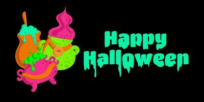 Happy Halloween greeting card. Holiday decoration. Boo Trick or treat. Vector illustration.