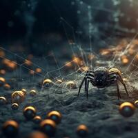 spider weaving web in forest. Halloween concept. photo