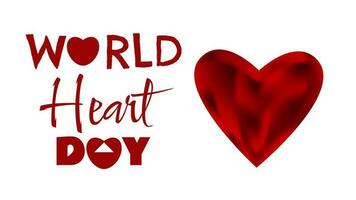 World heart day with red heart and world sign background, World Heart Day concept vector