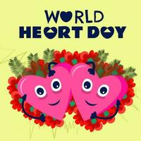 World Heart Day illustration, post template, heart and earth illustration vector