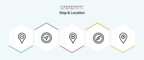 Map and Location 25 Line icon pack including location. location. pin. compass. pin vector