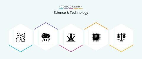 Science And Technology 25 Glyph icon pack including cpu. chip. online backup. technology. molecule vector