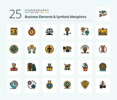 Business Elements And Symbols Metaphors 25 Line Filled icon pack including map. search. balance. zoom. info vector