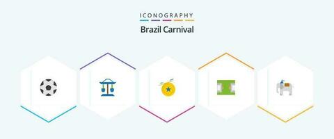 Brasil carnaval 25 plano icono paquete incluso medalla. celebracion. tambor. carnaval. Brasil vector