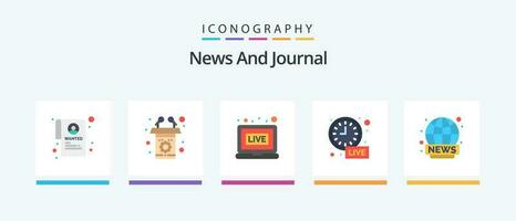 News Flat 5 Icon Pack Including news. broadcasting. live. world wide. time. Creative Icons Design vector