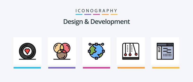 diseño y desarrollo línea lleno 5 5 icono paquete incluso diseño. línea. web diseño. diseño. pegatina. creativo íconos diseño vector