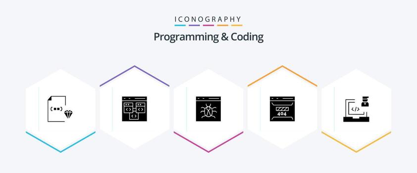 programación y codificación 25 glifo icono paquete incluso error. desarrollar. desarrollar. desarrollo. error vector