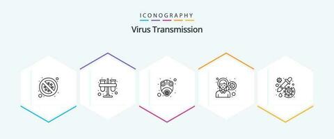 Virus Transmission 25 Line icon pack including medicine. sick. epidemic. pain. head vector