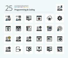 Programming And Coding 25 Line Filled icon pack including develop. cloud. develop. development. bug vector