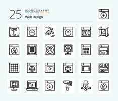 Web Design 25 Line icon pack including application. web. minimize. up. fly vector