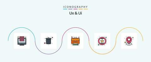 Ux And Ui Line Filled Flat 5 Icon Pack Including location. recommend. article. rating. evaluation vector