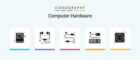 computadora hardware glifo 5 5 icono paquete incluso hardware. cable. cable. ratón. accesorios. creativo íconos diseño vector