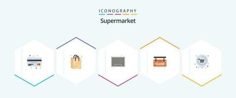 Supermarket 25 Flat icon pack including real. location. barcode. close. market vector