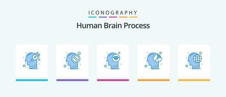 humano cerebro proceso azul 5 5 icono paquete incluso mente. cabeza. prohibido. grafico. Wifi señal. creativo íconos diseño vector