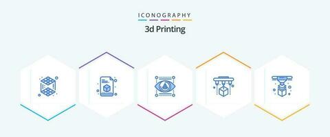 3d Printing 25 Blue icon pack including 3d. printing. 3d. factory. printer vector