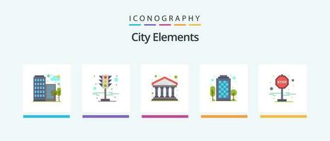 City Elements Flat 5 Icon Pack Including journey. living area. bank. house. building. Creative Icons Design vector